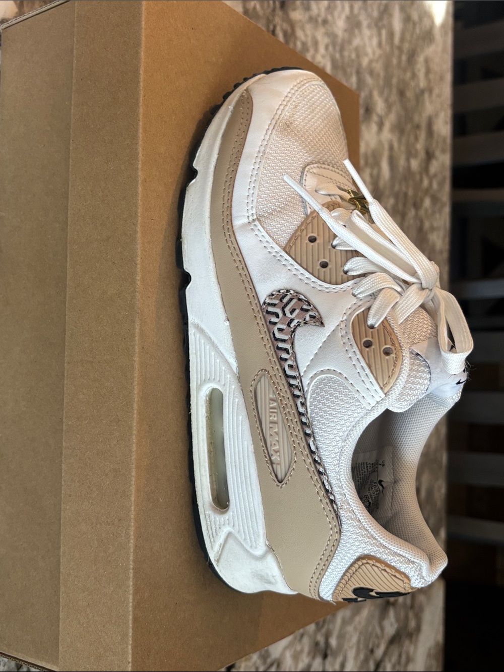 Nike Women's White and Tan Sneakers with Patterned Swoosh - Picture 9 of 10